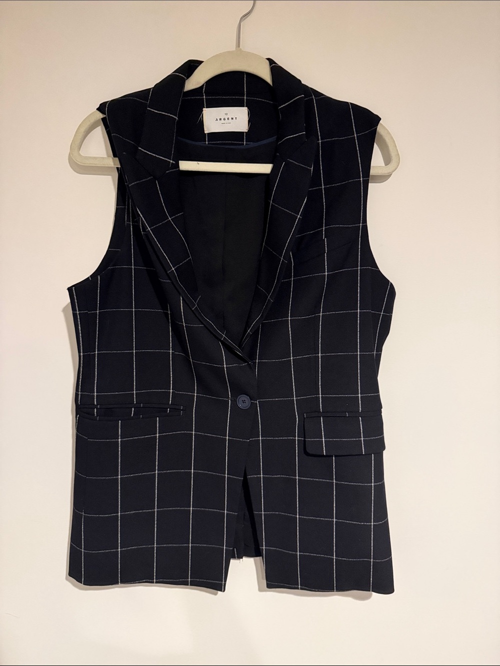 Argent Black Windowpane Sleeveless Blazer Vest